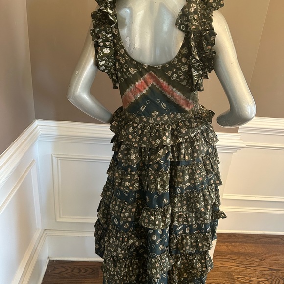 NWD ULLA JOHNSON Tiered Ruffle Midi Dress Multicolred Sz 8 - Picture 7 of 7